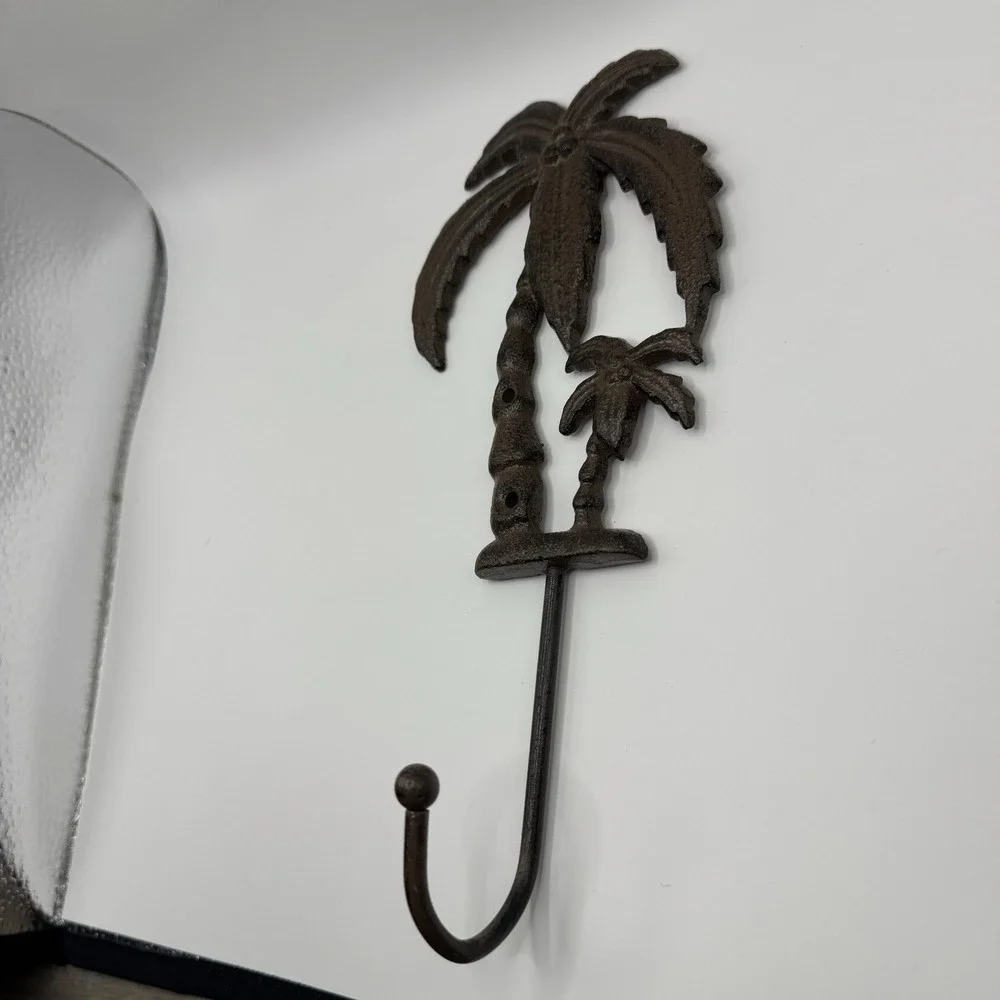 Vintage Palm Tree Key Robe Wall Hook Tropical Beach House Cast Iron‎ Metal